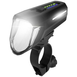 FISCHER Bicycle LED Front Light 110 Lux with Sensor Mode, Headlight Range Adjustment, Up to 20 Hours Lighting Time, Black, Pack of 1