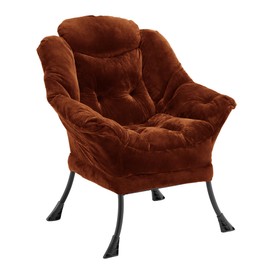 Halituny Fabric Lazy Chair for Adults, Oversized Upholstered Sofa Chair, Plush Comfy Lounge Chair with Large Side Storage Pocket, Thick Padded Reading Chair for Living Room, Bedroom, Study Room, Brown