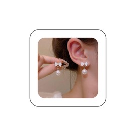 Aneneiceera Vintage Enamel Bow Pearl Earrings Gold Pearl Dangle Earrings White Resin Bow Tie Stud Earrings Wedding Pearl Drop Earrings Jewelry for Women and Girls