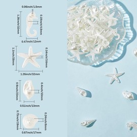 SOFPLATE About 150G White Seashell Charms Acrylic Ocean Charms Summer Snow Imitation Pearl Starfish Conch Small Sea Animals Pendants Accessories for Jewellery Bracelets Necklaces DIY Making Crafting
