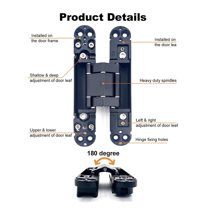 VOLUKA 2 Pack Hidden Door Hinges, 6 inch 3-Way Adjustable