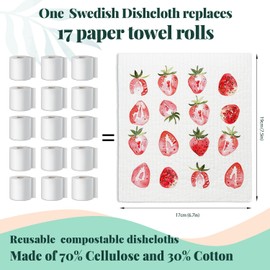 LARTSFRO Strawberries Swedish Dishcloths for Kitchen, Pink Swedish Dish Cloths for Friut, Papaya Reusable Paper Towels, 4 Pack Cleaning Cloth for Kitchen, Reusable Paper Towels Washable