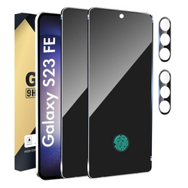CWQZGUF 2+2 Pack Privacy Screen Protector Compatible with Galaxy S23 FE 5G - 2 Tempered Glass Film + 2 Camera Lens Protectors, High Clarity Bubble Free, Anti-Spy Protection