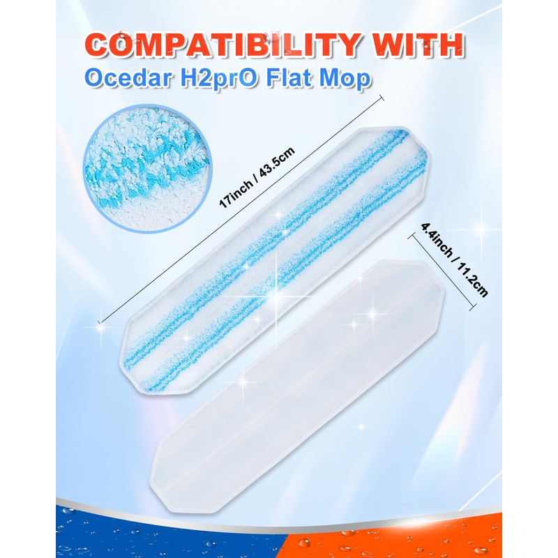 Mop Pads Compatible with O-Cedar H2prO Flat Mop System Washable