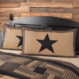 VHC Brands Primitive Bedding Black Check Star Sham, King