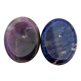 Loveliome Sodalite and Amethyst Thumb Worry Stone, Stress Relax Healing Reiki Crystal Pocket Palm Stones,Pack of 2