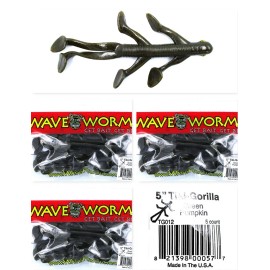 Wave Fishing (3) Unopened Packs Wave Plastics 5" Tiki-Gorilla Green Pumpkin Brand New