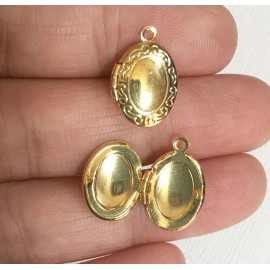 Unbranded 10 pcs gold plated brass oval locket Pendants , photo frame locket charm 11x16mm