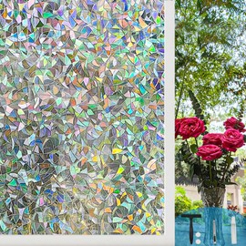 COUNTEWOL Window Privacy Film, Rainbow Window Clings, 3D Decorative Window Vinyl, Stained Glass Window Decals, Static Cling Window Sticker Non-Adhesive(Rainbow, 23.6 x 78.7 Inch)