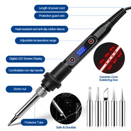 Kit Saldatore, Saldatore Elettrico 80W con Display LCD Temperatura Regolabile e Interruttore ON/OFF, Saldatore a Stagno con 5 Punte, per Riparazioni Elettroniche e Fai da Te