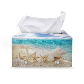 KUIFORTI Starfish Seashell Tissue Box Cover Rectangle Car Tissue Holder for Bathroom Decor Facial Boxes Case Novelty Desk Accessories