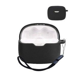 Compatible with JBL Tune 245NC TWS Active Noise Cancelling Earbuds,Premium Silicone Shockproof Protection Skin Touch Charging Port Accessible, Front LED Visible with Lanyard,Black.