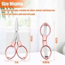 2PCS Folding Scissors, Portable Travel Scissor, Gift for Men Glasses Shaped Mini Shear Telescopic Cutter, Anti Rust Stainless Steel Scissors for Fishing Sewing Home Office (Rose Gold, Gold)