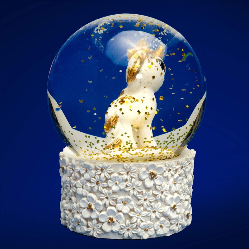SIKORA SK09 Small Glass Decorative Snow Globe Unicorn White Gold