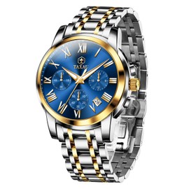 Taxau Blue Chronograph Men Watches Waterproof Business Mens Watches Stainless Steel Strap Men's Wrist Watches Luxury Watches for Men Reloj Hombre