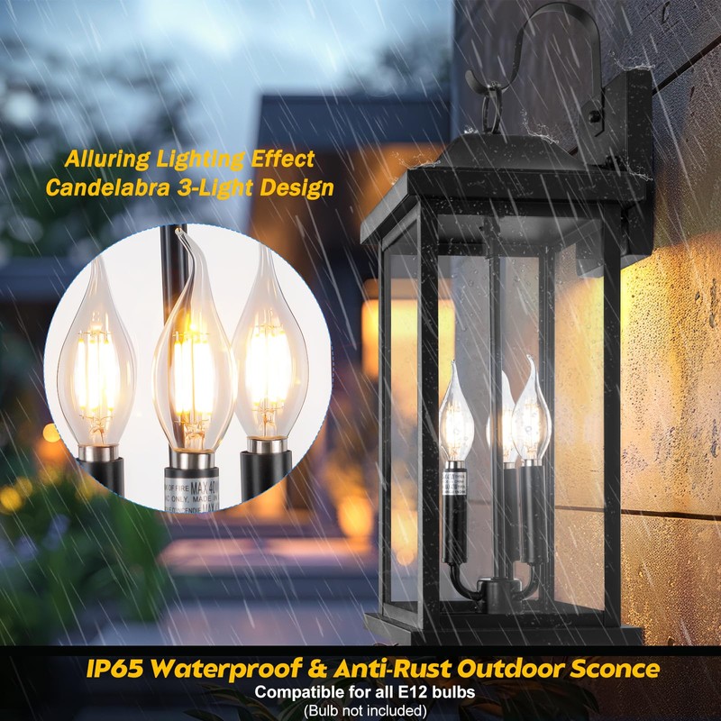 Roravilila 23” Extra Large 3-Light Outdoor Light Fixture 1-Pack, IP65