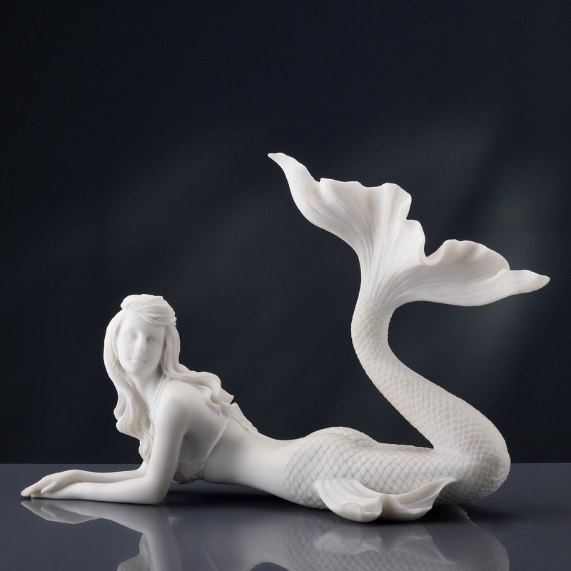 Veronese Design 7 5/8 Inch Mermaid Lying Resin Sculpture Marble
