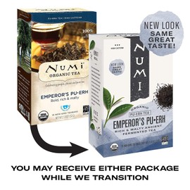 Numi Organic Emperor's Pu-erh Tea, 48 Dark Tea Bags, Aged Fermented Yunnan Black Tea, Caffeinated