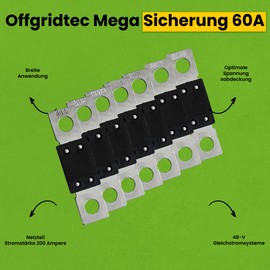Offgridtec 60A Mega Fuse Set for 48V DC Systems, High Current Strip Fuses with Copper Connections, Low Contact Resistance, Spark Protection, Screw Mounting, RoHS & UL Certified, Pack of 5