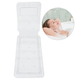 Full Body Spa Bath Pillow Mat, Soft Quilted Bathtub Cushion Mattress with Comfort Head Rest and Large Non Slip Suction Cups Bathing Pad Bath Tub Cushion