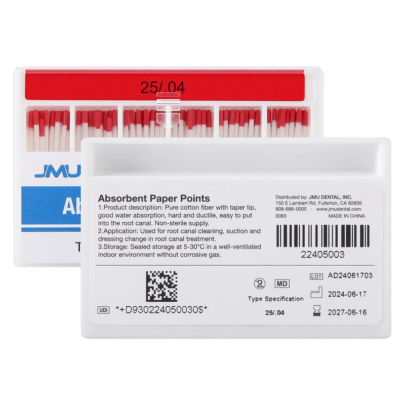 JMU Absorbent Paper Points .04 Taper #25, Spill-Proof Box, 100pcs/Pack