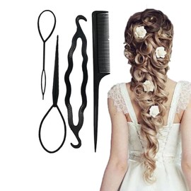 4 Pcs Durable Hair Looping Tool, Hair Styling Accessories, Tail French Braid Loop Tool, Fashion Hair Braiding Tool for Making Women and Girls Hair Style