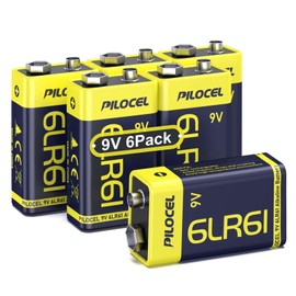 PILOCEL 9V Batteries 6 Pack, Alkaline 9 Volt Battery, Long-Lasting Square 9V Batteries 10-Year Shelf Life for Smoke Detector, Fire Alarm, Electronics