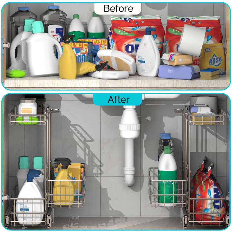 STORKING 2 Pack Under Sink Organizer 9" W X18 D,