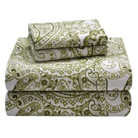 Pointehaven Cotton Boho Paisley Sheet Set - Queen, Green