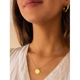 Gold Initial Necklace for Women Coin Pendant Chain Letter Necklace for Girls (A)