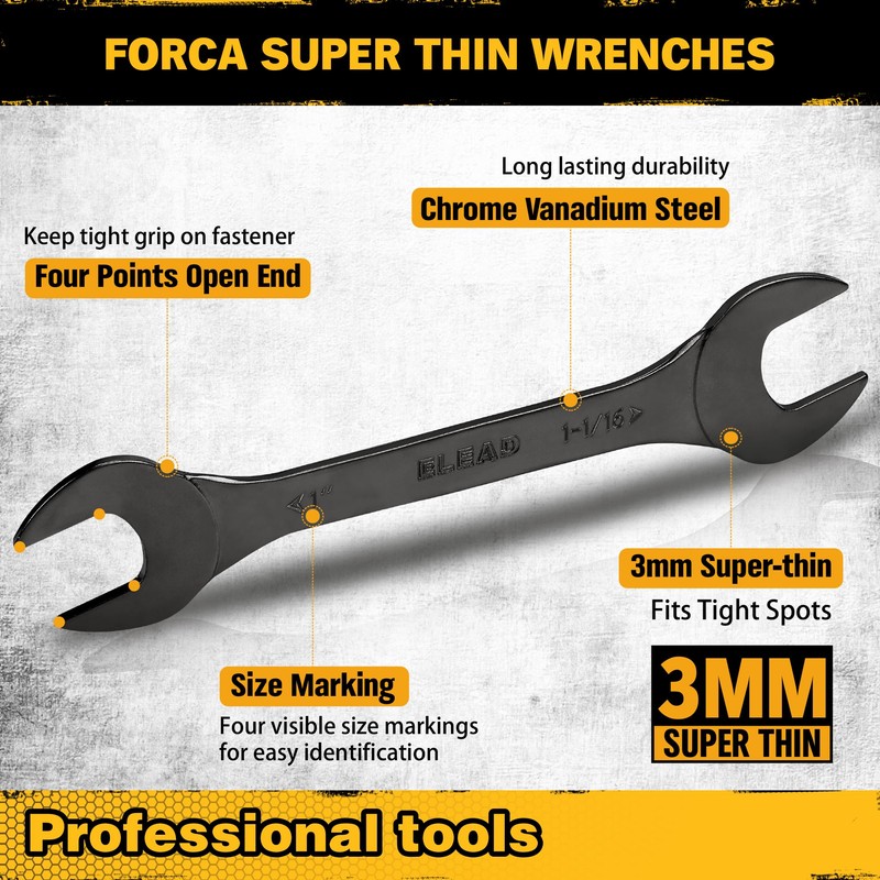 ELEAD 19-Piece Super-Thin Open End Wrench Set, Metric 5.5–27 mm