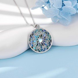 HKPATOP Flower of Life Moonstone Necklace 925 Sterling Silver Abalone Shell Flower of Life Pendant Jewelry for Women Men