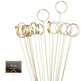 30 Pcs Floral Place Card Holder 13 Inch Floral Card Holder Picks , Metal Wire Photo Memo Holder , Round Flower Favor Card Holder for Wedding Party Birthday Office ​Cake (​Give 30 Cards)