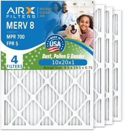AIRX FILTERS WICKED CLEAN AIR. 10x20x1 Air Filter MERV 8 Electrostatic Pleated Air Conditioner Filter 4 Pack HVAC AC Furnace Filters