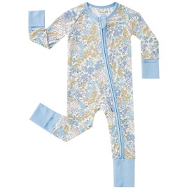 pureborn Baby Boys Girls Sleeper Viscose from Bamboo Pajamas 2-Way Zipper Snug Fit Sleepwear Blue Floral 12-18 Months
