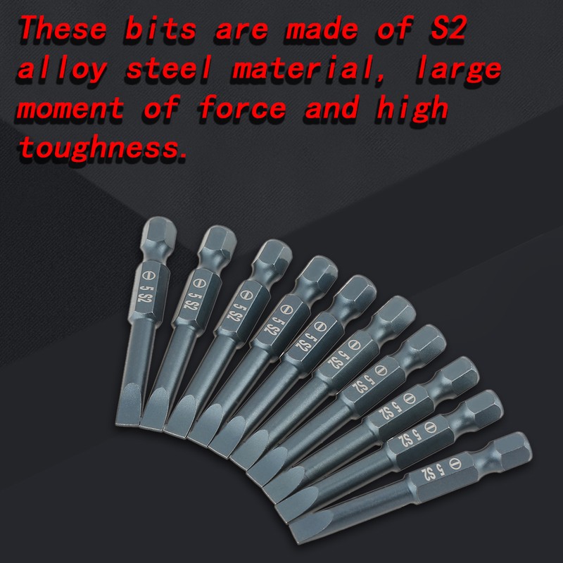 10pcs 1/4inch Hex Shank 50mm S2 Alloy Steel Slotted Screwdriver