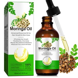 Rulviou Organic Moringa Oil,Premium Moringa Oil Cold-Pressed for Hair Skin & Body Lightweight Face in Glass Bottle,Natural Unrefined Moisturizer 2 fl oz