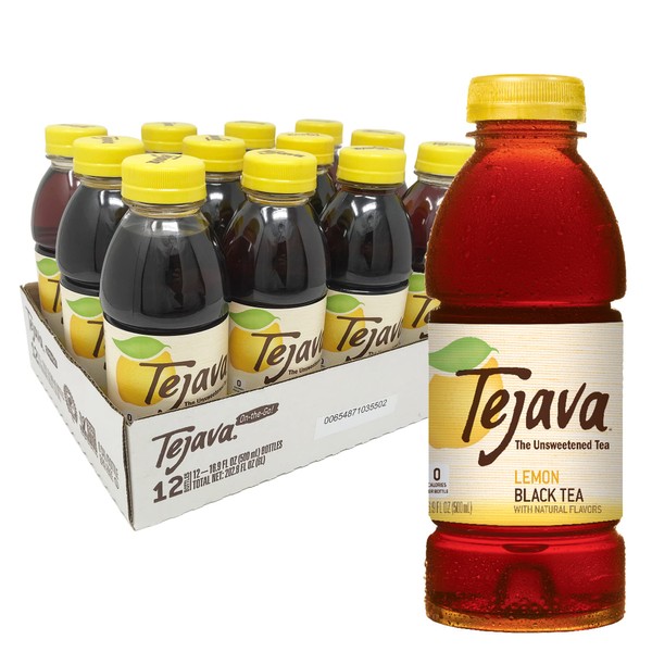 Tejava Lemon Black Iced Tea, 12 Pack, 16.7oz PET Bottles, Unsweetened, Non-GMO, Kosher, No Sugar or Sweeteners, No calories, No Preservatives, Brewed in Small Batches