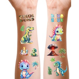 Glitter Dinosaur Temporary Tattoos for Kids, 12 sheets Transfer Tattoo for Boys Party Bag Fillers Supplies, School Rewards
