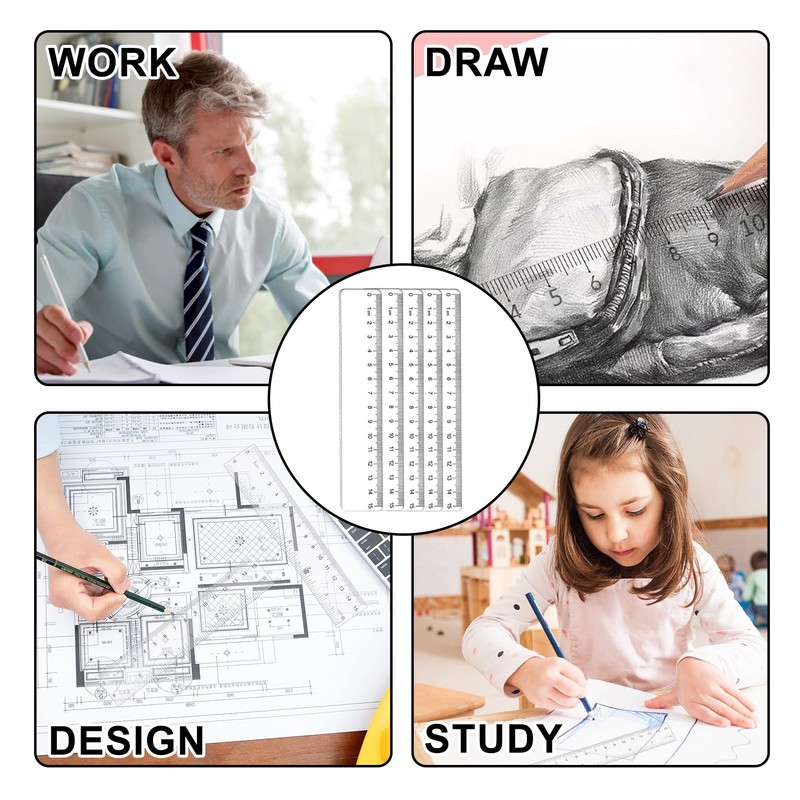 Pack of 5 Rulers 15 cm, Plastic Ruler Children Primary