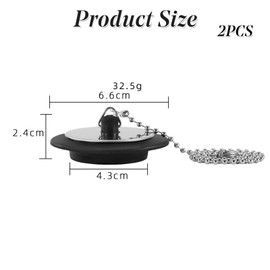 2 Pcs Universal Sink Plug, Bathtub Plug & Bath Plug Replacement, Kitchen Sink Plug with Chain (Size 42mm/1.65in to 45mm/1.77in, Chain 40cm/16.5in)