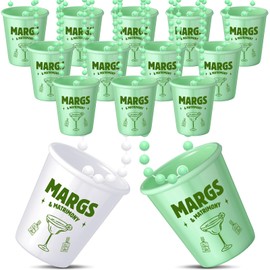 Landical 15 Set Margs and Matrimony Bachelorette Cups White and Lime Shot Glass on Beaded Necklaces Plastic Margarita Shot Cups for Adult Mexican Party Decorations Favor Supplies