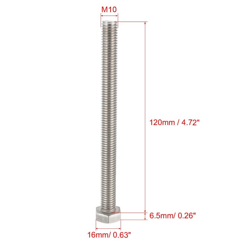 uxcell M10x120mm Hex Bolts 304 Stainless Steel Hexagon Screw Bolt