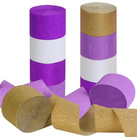 10 Rolls Purple-Gold Party Decorations, Christmas Crepe-Paper Streamers
