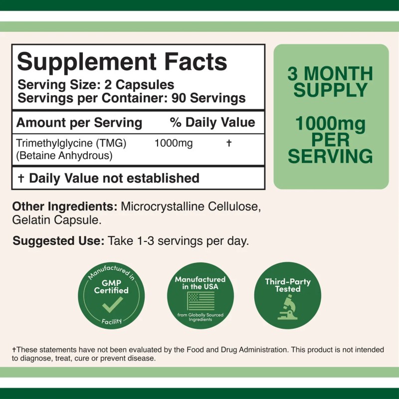 Double Wood Supplements TMG Trimethylglyci<wbr/>ne Supplement 1,000mg, 3 Month Supply