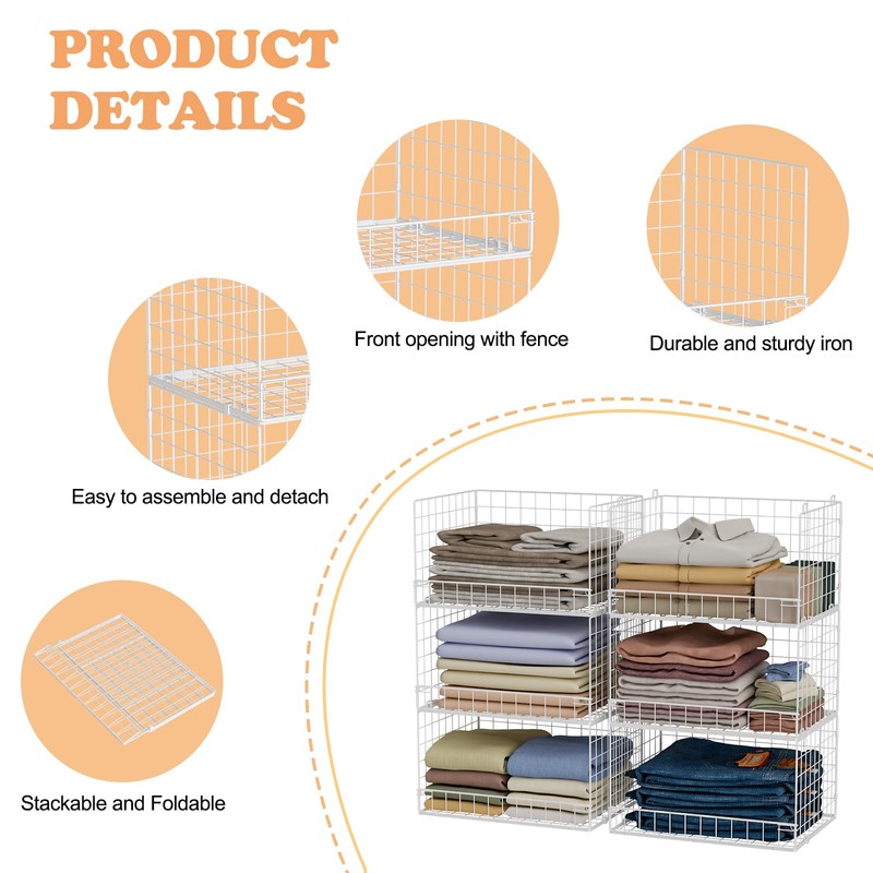 Huxitocan 6-Tier Stackable Closet Organizers and Storage Basket - Foldable