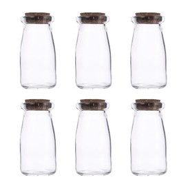 Set of 6 Mini Glass Pudding Jars with Cork Lids, 3.38 oz, Party Wedding Favor Storage Keepsake Containers, Honey Favor Jars, Small Milk Glass Bottle