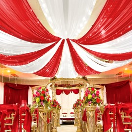 6 Panels Red Ceiling Drapes for Wedding Ceiling Drapes 5ftx10ft Wedding Arch Draping Fabric Sheer Curtains Voile Chiffon Drapery Draping Wedding Ceiling Decorations for Party Ceremony Stage