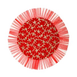 Decorative Pooja Thali Cover Mat Aasan Round Silk Netted Puja Cloth Indian Traditional Cultural Festival New Year Decorative Cloth (Size:-21" X 21") for Multipurpose Pooja Decorations Item(Red)