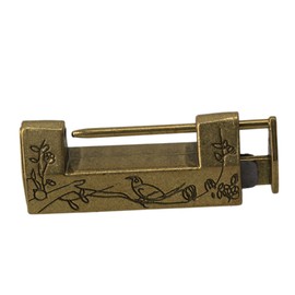 Jewelry Box Drawer Vintage Carved Bird Flower Leaf Padlock Lock with Key